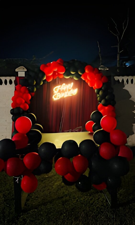 Balloon decor set up for a celebration at Spice Villa